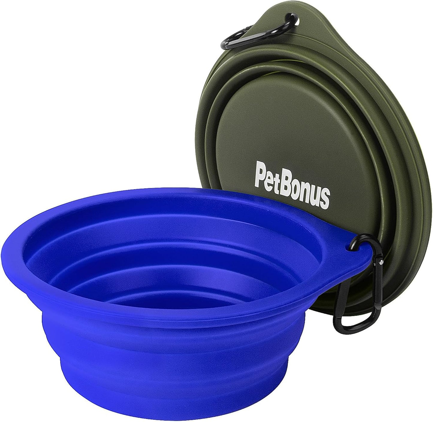 2-Pack Silicone Collapsible Dog Bowls, BPA Free Dishwasher Safe, Portable Foldable Expandable Travel Bowl, Food Water Feeding Cup Dish for Dogs Cats with 2 Carabiners (Army Green, Blue) | 20 Oz, Silicone, Foldable Expandable Cat Feeding Cup Dish, 2 Carabiners, BPA Free, Dishwasher Safe (Army Green, Blue)