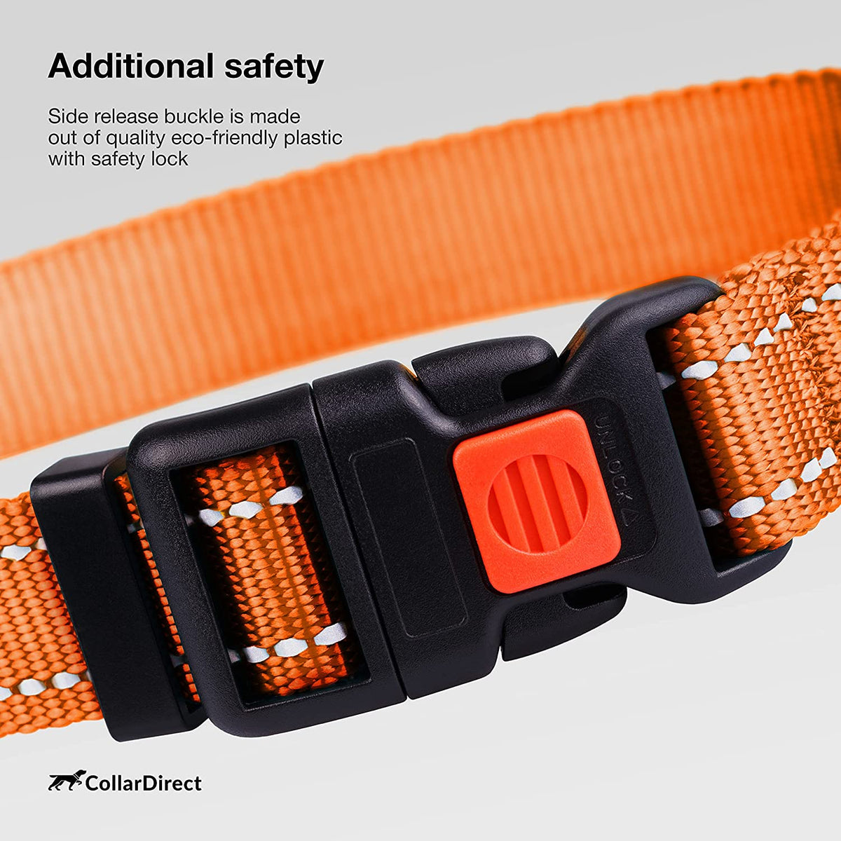 Reflective Dog Collar for a Small, Medium, Large Dog or Puppy with a Quick Release Buckle - Boy and Girl - Nylon Suitable for Swimming (Orange, 10-13 Inch)