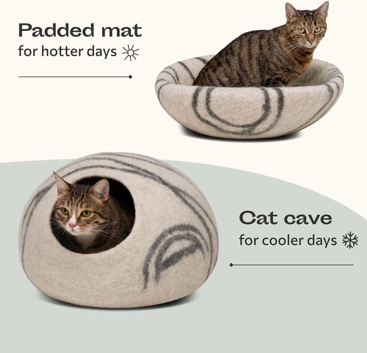 Cat Cave – Premium Felt Cat Bed Enclosure for Indoor Cats, Handmade Merino Wool (Light Gray, Large)