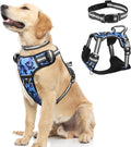 Dog Harness No Pull, Pet Harnesses with Dog Collar, Adjustable Reflective Oxford Outdoor Vest, Front/Back Leash Clips for Small, Medium, Large, Extra Large Dogs, Easy Control Handle for Walking