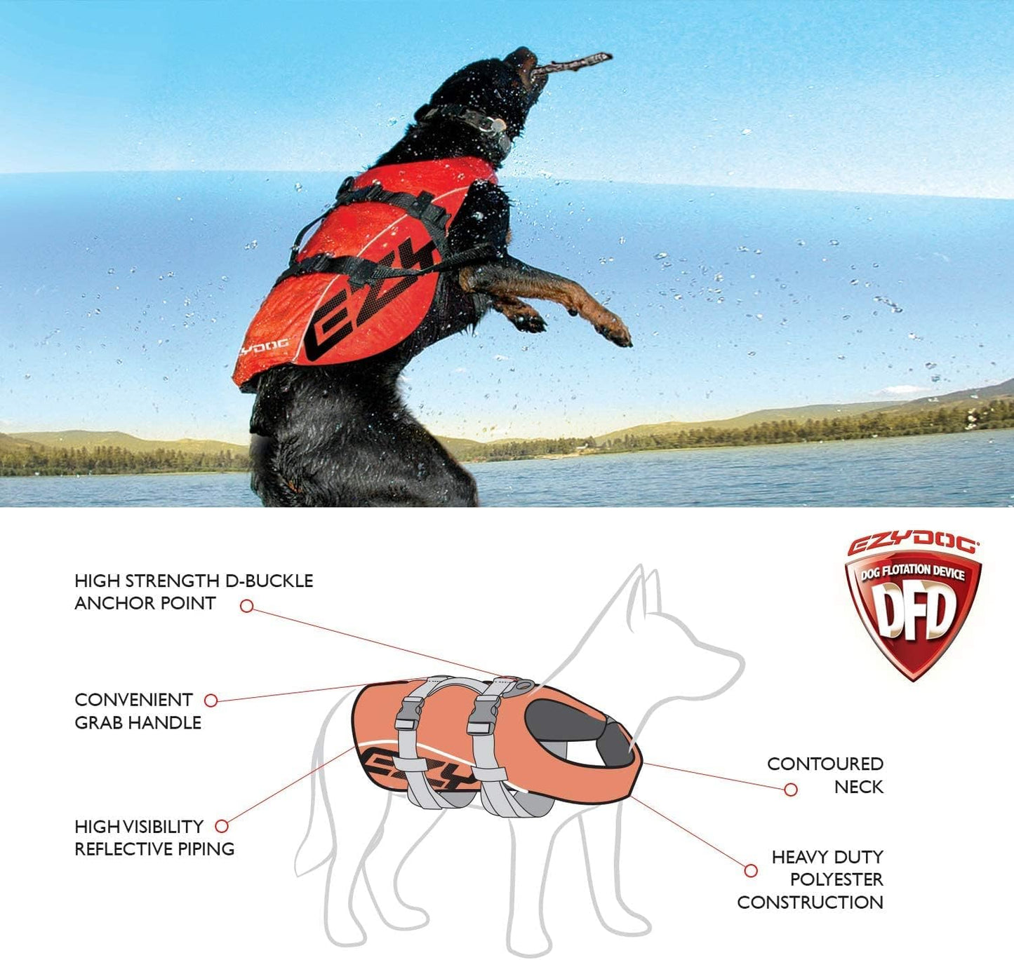 DFD Dog Life Jacket, Dog Life Vest for Swimming - Medium, Yellow | Adjustable Dog Swim Vest, Padded Neoprene Straps, Grab Handle, 50% More Flotation Material, Reflective Trim, Stays Upright