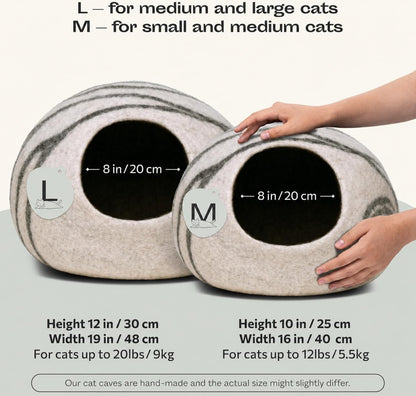 Cat Cave – Premium Felt Cat Bed Enclosure for Indoor Cats, Handmade Merino Wool (Light Gray, Large)