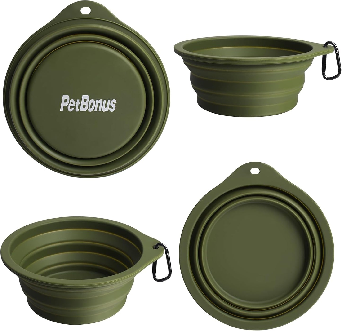 2-Pack Silicone Collapsible Dog Bowls, BPA Free Dishwasher Safe, Portable Foldable Expandable Travel Bowl, Food Water Feeding Cup Dish for Dogs Cats with 2 Carabiners (Army Green, Blue) | 20 Oz, Silicone, Foldable Expandable Cat Feeding Cup Dish, 2 Carabiners, BPA Free, Dishwasher Safe (Army Green, Blue)