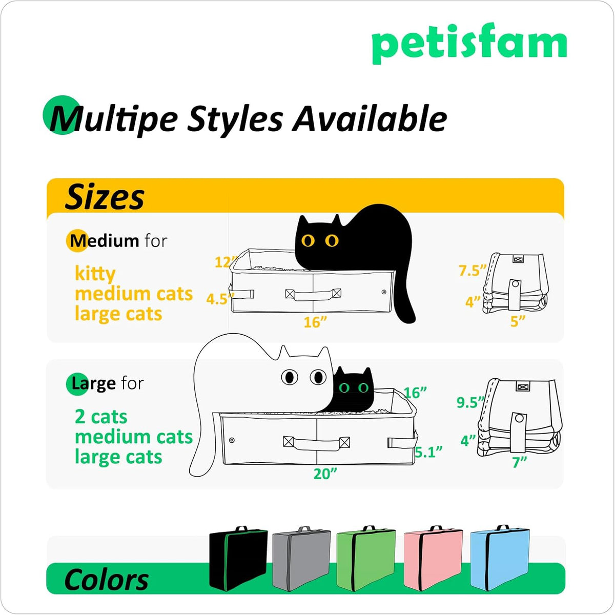 Portable Cat Travel Litter Box. Easy Use in the Car. No Leakage, Smell and Messes. One-Handed Carrying for Road Trip, Hotel Stays, Car and Airplane
