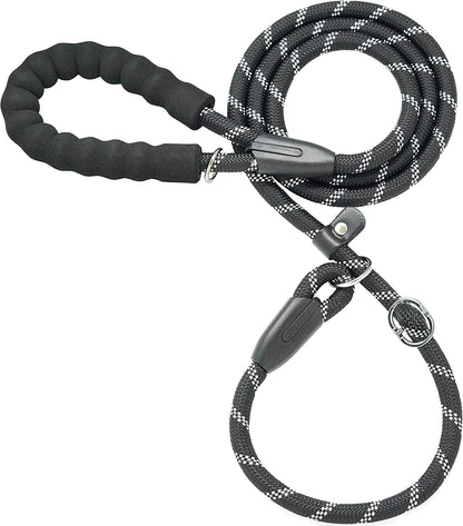 Durable Slip Lead Dog Leash, 1/2" X 4 FT, Black | Padded Handle, Reflective Threads, No Pull, Dog Training Leash