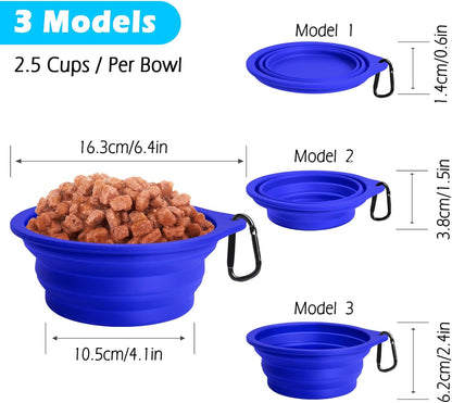 2-Pack Silicone Collapsible Dog Bowls, BPA Free Dishwasher Safe, Portable Foldable Expandable Travel Bowl, Food Water Feeding Cup Dish for Dogs Cats with 2 Carabiners (Army Green, Blue) | 20 Oz, Silicone, Foldable Expandable Cat Feeding Cup Dish, 2 Carabiners, BPA Free, Dishwasher Safe (Army Green, Blue)