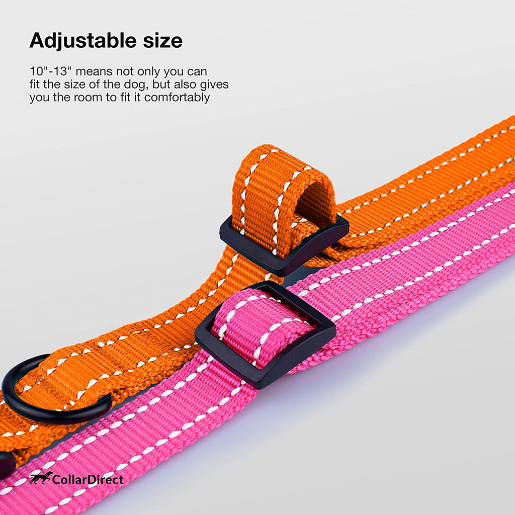 Reflective Dog Collar for a Small, Medium, Large Dog or Puppy with a Quick Release Buckle - Boy and Girl - Nylon Suitable for Swimming (Orange, 10-13 Inch)