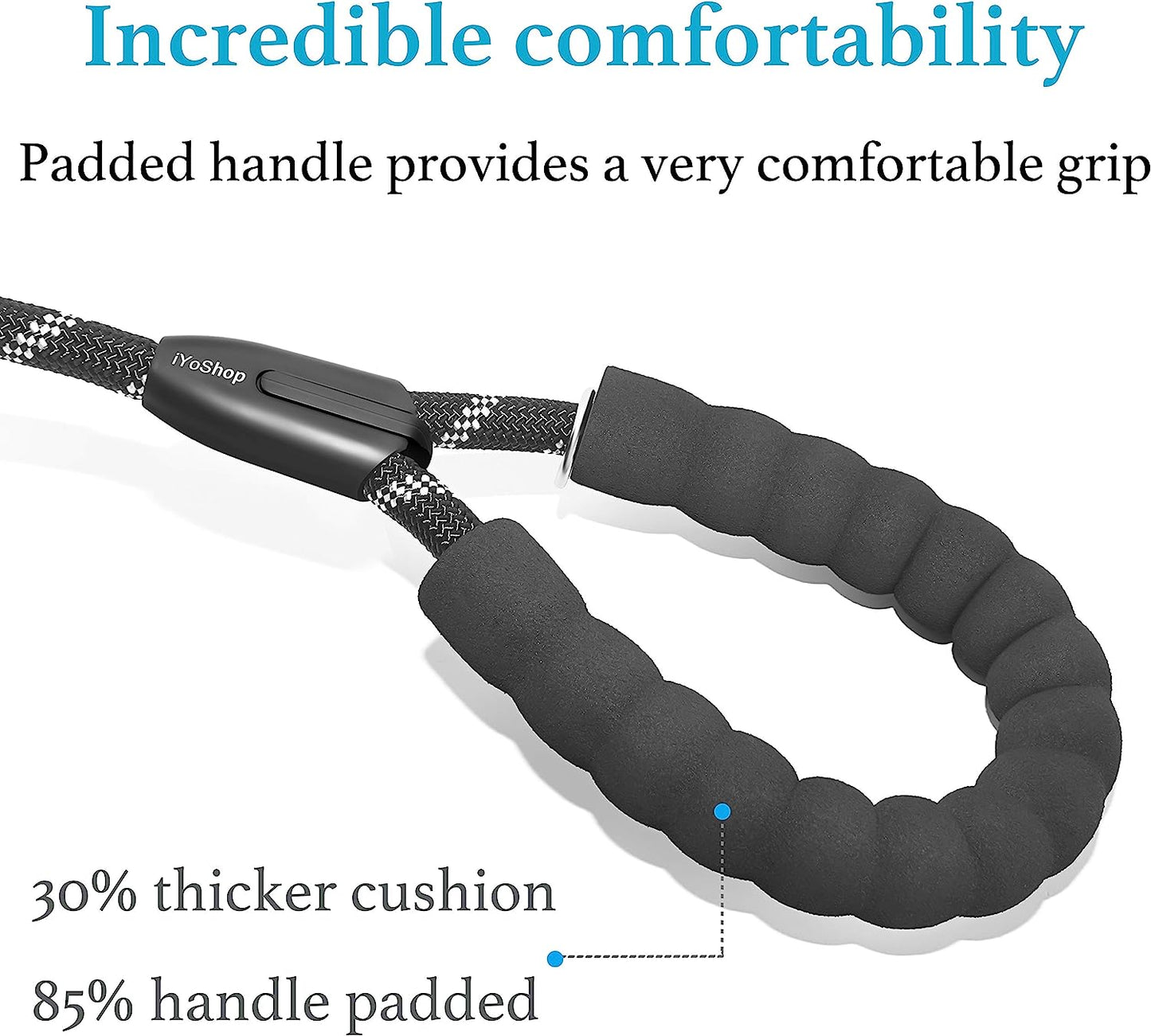 Durable Slip Lead Dog Leash, 1/2" X 4 FT, Black | Padded Handle, Reflective Threads, No Pull, Dog Training Leash