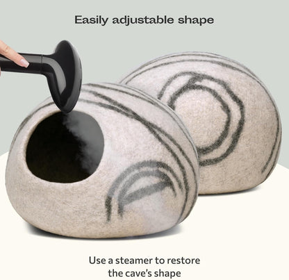 Cat Cave – Premium Felt Cat Bed Enclosure for Indoor Cats, Handmade Merino Wool (Light Gray, Large)