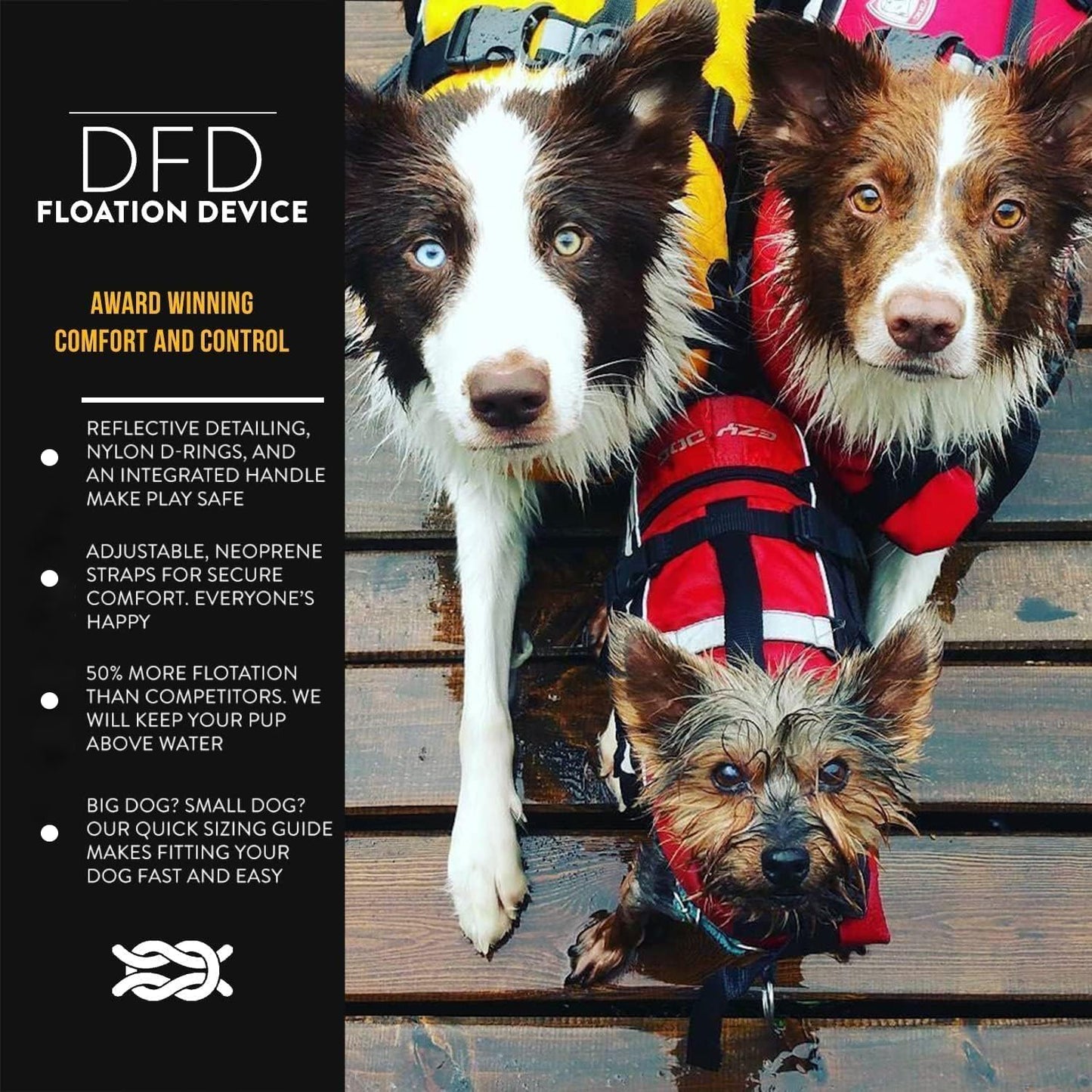 DFD Dog Life Jacket, Dog Life Vest for Swimming - Medium, Yellow | Adjustable Dog Swim Vest, Padded Neoprene Straps, Grab Handle, 50% More Flotation Material, Reflective Trim, Stays Upright