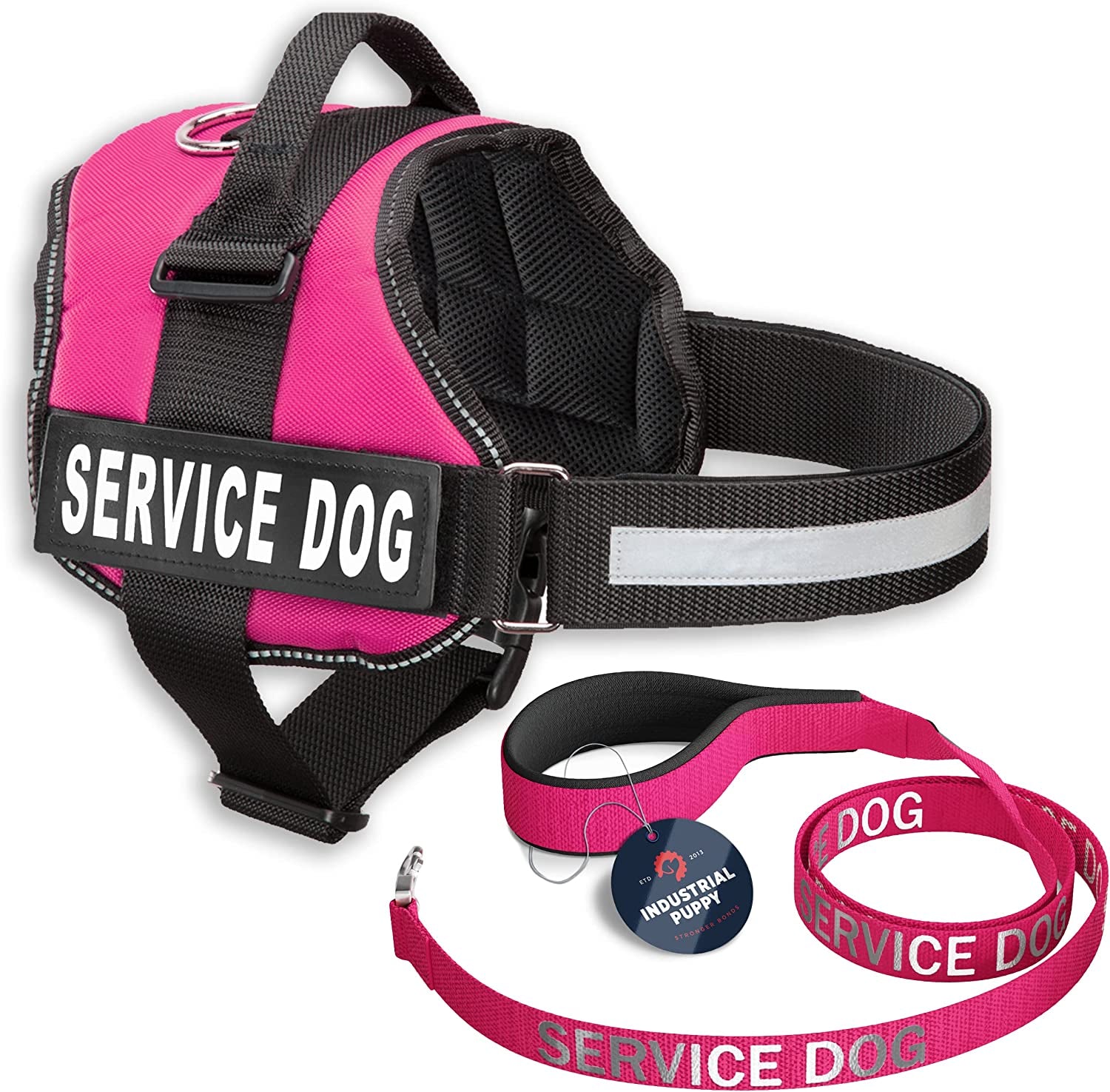 Service Dog Vest with Hook and Loop Straps & Matching Leash Set - Harnesses from XXS to XXL - Service Dog Harness Features Reflective Patch and Comfortable Mesh Design (Pink, XXS) | Durable & Adjustable Vest for Dog, Reflective Straps, Removable Patches, Matching Leash Set, Handle & D-Ring, Daily Use